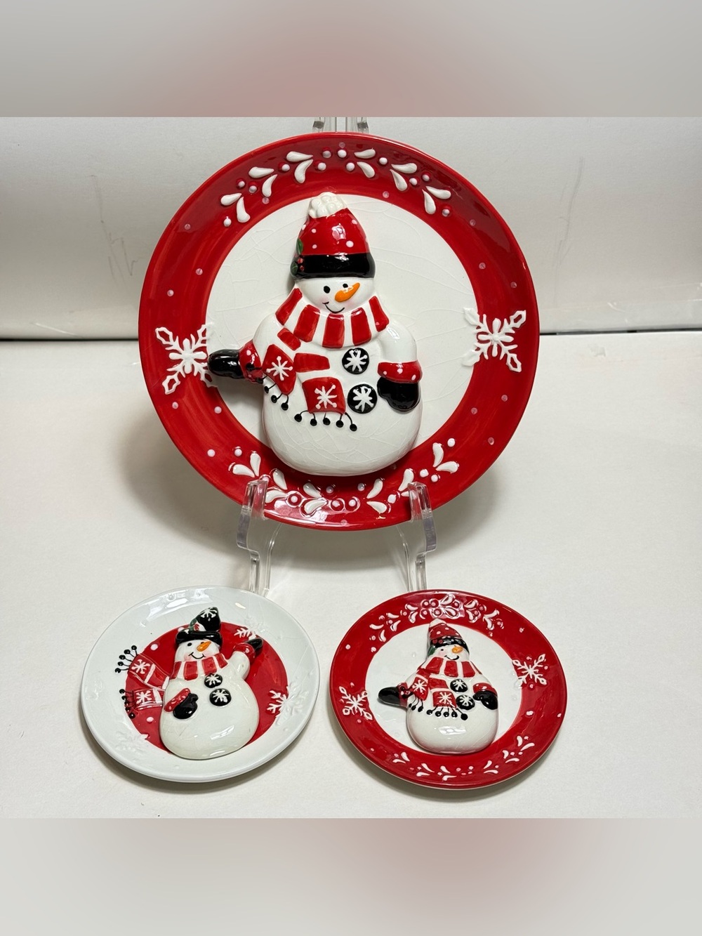 Vintage 3 Ganz Ceramic 3-D Snowman Wall Hanging Plate Christmas Holiday Decor